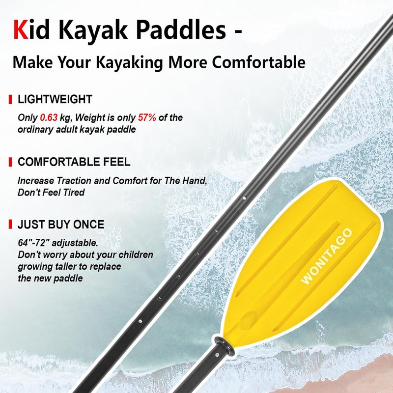 WONITAGO Kayak Paddles for Kid with Aluminum Shaft and PP Blade, Floating Kayaking Oars for Youth and Junior, Adjustable 163-183cm/64-72 Inches - Image 4